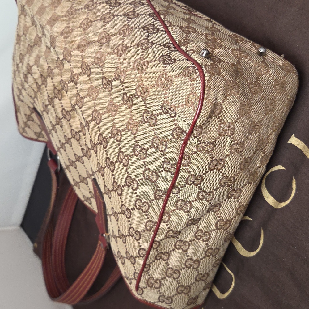 GUCCI 2005 Coated Canvas/Leather Equestrian structured Open Tote Bag Bordeaux - Picture 14 of 17